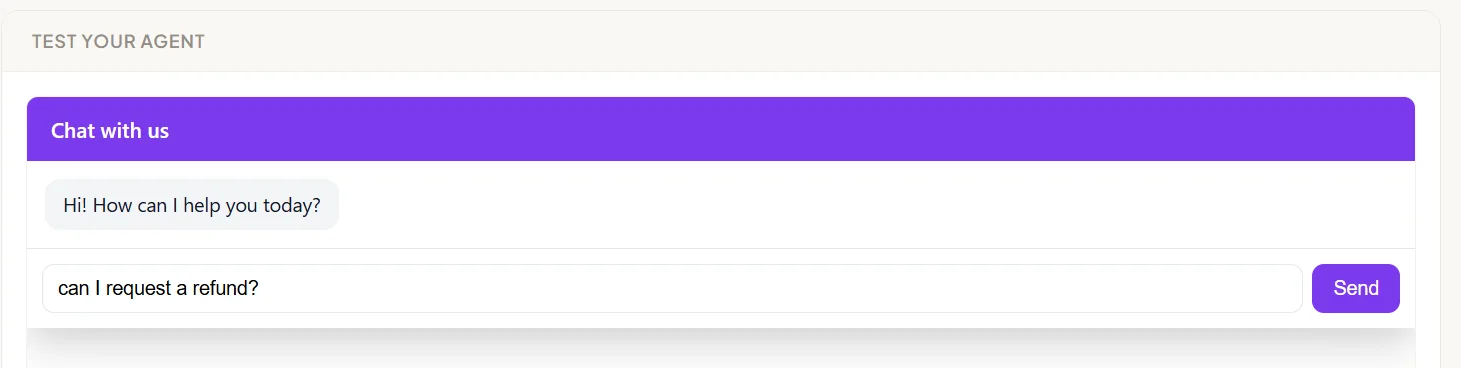 The built-in test chat on the Actions tab